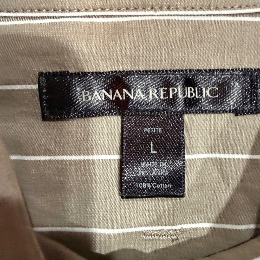Coastal Grandma Minimalist Academia LP Banana Republic Taupe Striped Button Down - Picture 6 of 7